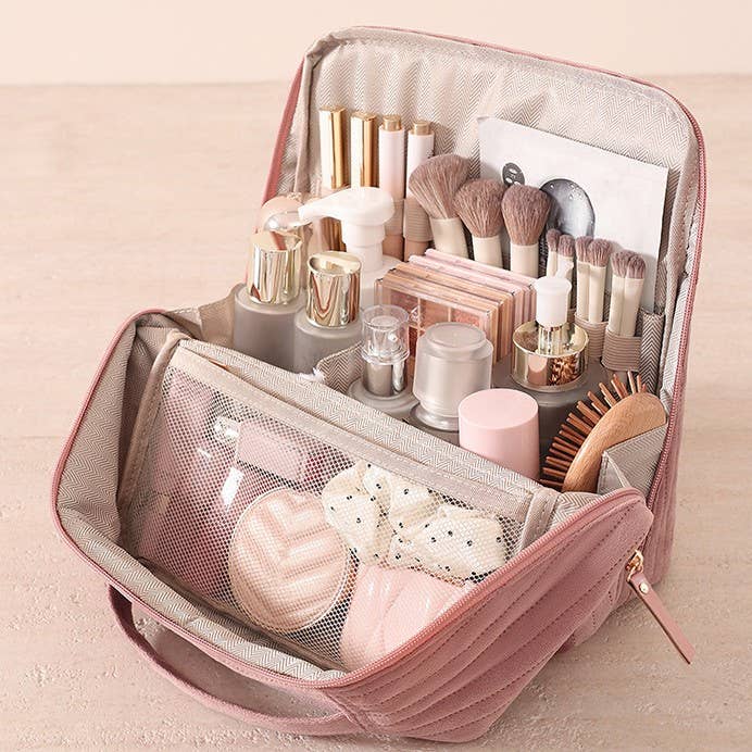 Solid Color Standing Travel Makeup & Toiletry Bag
