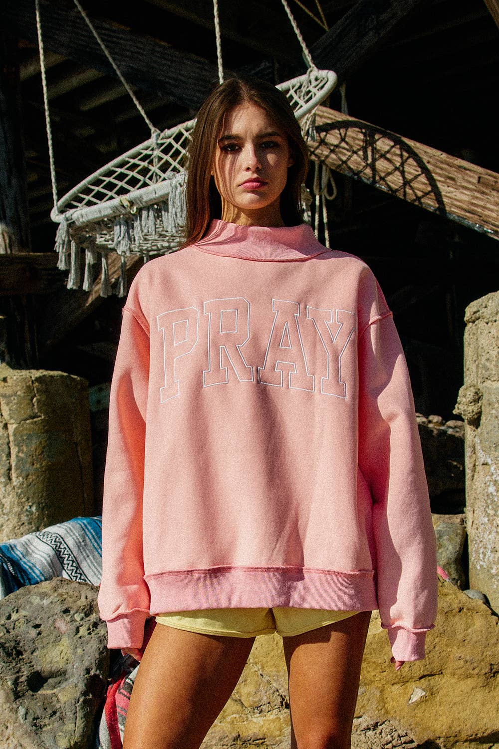 IT2594E-PRAY  Embroidered Camouflage Mock Neck Sweatshirt