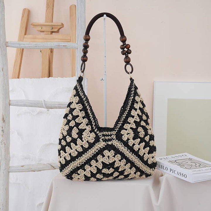 Boho Beach Vacation Straw Woven Shoulder Bag