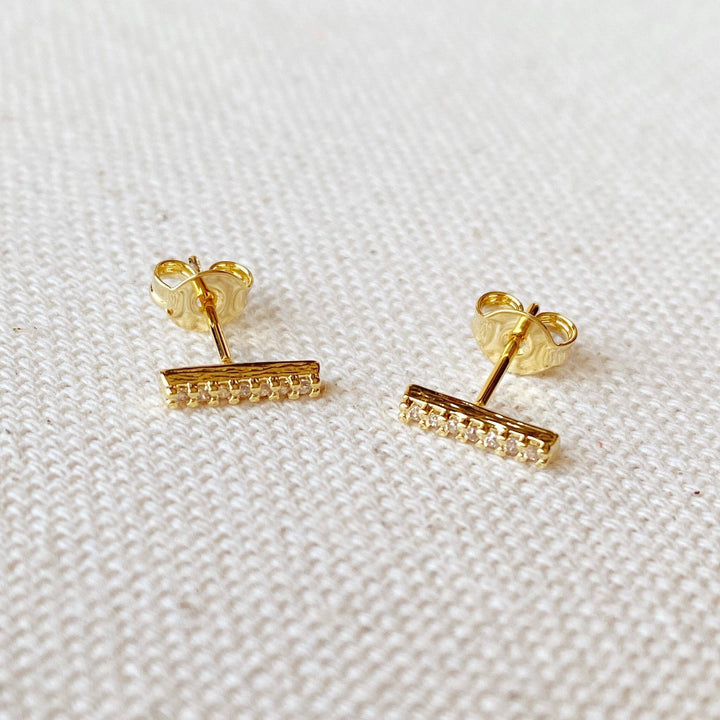 18k Gold Filled Dainty CZ Bar Stud Earrings