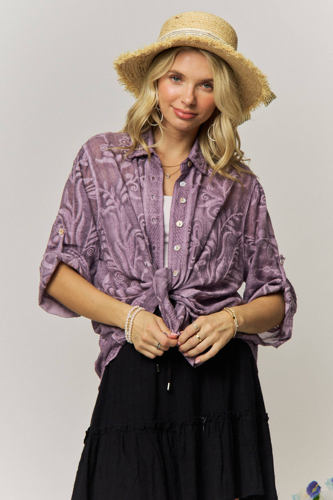 VINTAGE BOHO EMBROIDERED BUTTON-DOWN SHIRT - LET4283