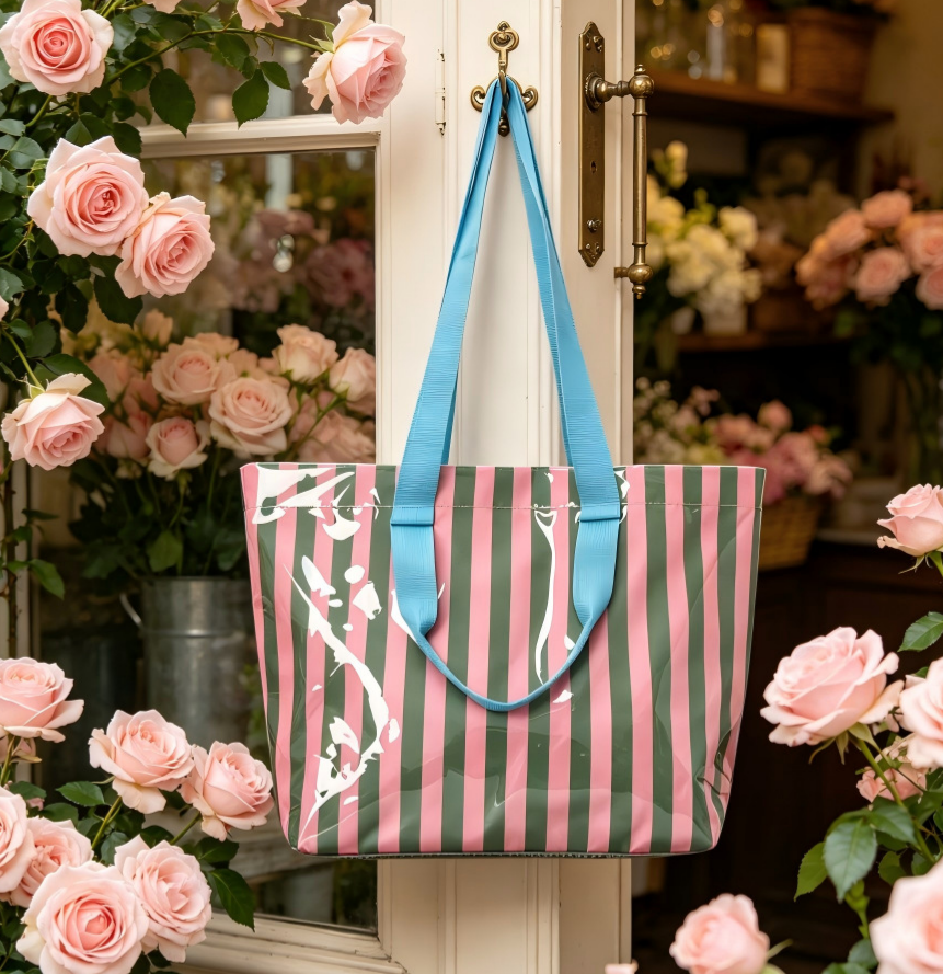 Color Block Striped Tote Bag Shoulder Waterproof Beach Bag