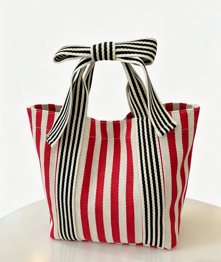 Mini Striped Tote Bag Beach Bow Handle Bag