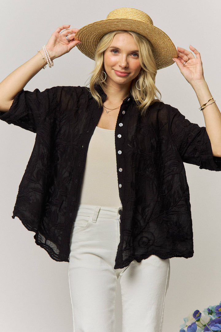 VINTAGE BOHO EMBROIDERED BUTTON-DOWN SHIRT - LET4283