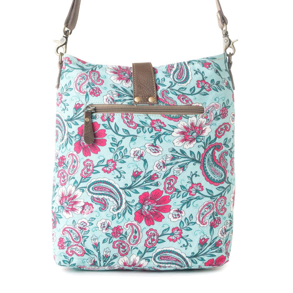 Aspendale upcycled canvas Bag for Women Blue with leather details