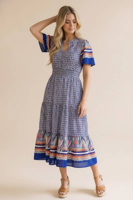 Plus Smocked Waist Maxi Fit and Flare Woven Dress