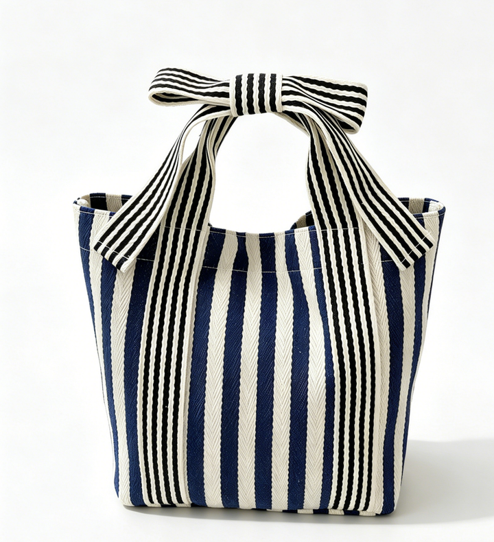 Mini Striped Tote Bag Beach Bow Handle Bag