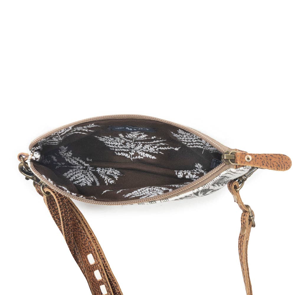 Frondtrail upcycled canvas Belt Bag for Women in ivory with leather detail
