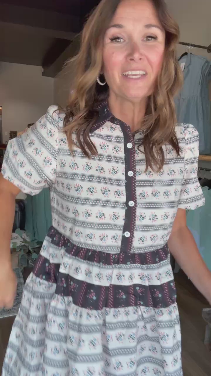 Boho Floral Striped Dress